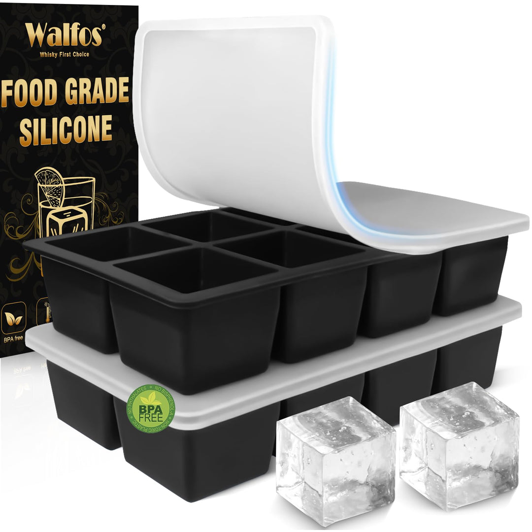 Walfos grosse Eiswürfelform silikon, 2 Pack 8-fach Silikon Eiswürfelbehälter mit Deckel,BPA-frei und