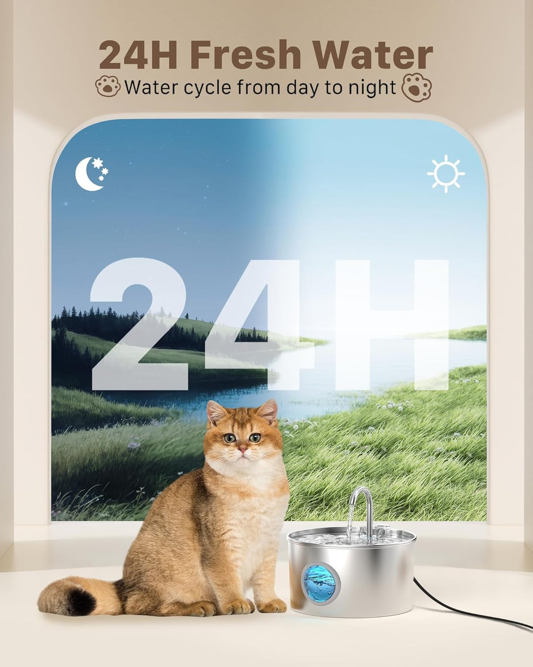 Katzenbrunnen Edelstahl Trinkbrunnen für Katze: Katzenbrunnen für Katzen - 2.2L Ultra leise Wasserbr