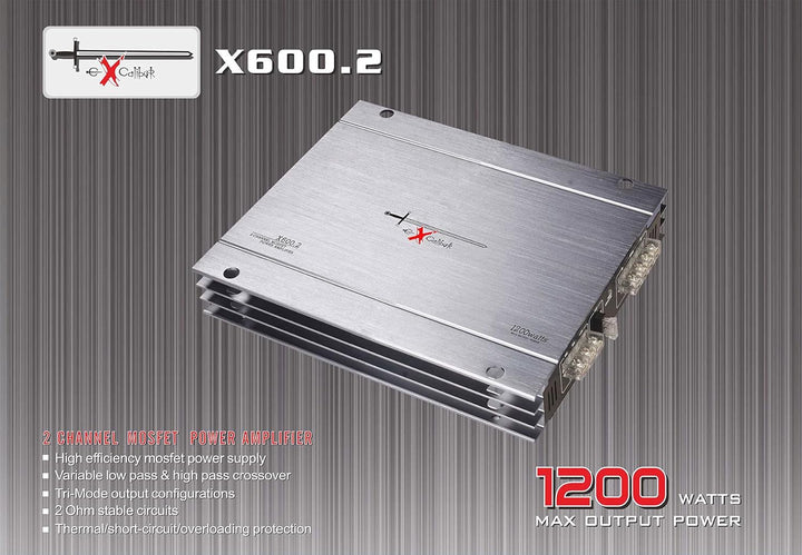 Excalibur X600.2 - Auto Verstärker 2 Kanal - 2X 600 Watt Mosfet HiFi KFZ Endstufe mit Bass-Boost - 1
