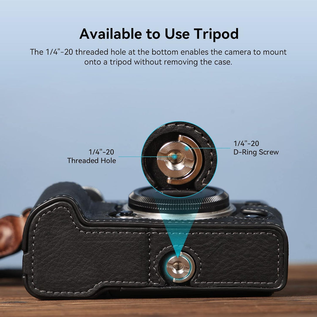 SMALLRIG X-T5 Half Case mit Handschlaufe und Auslöser, Kameratasche aus braunem Leder im Retro-Stil
