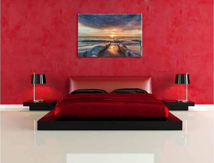 Pixxprint Strand / 100x70cm Leinwandbild bespannt auf Holzrahmen/Wandbild Kunstdruck Dekoration, 100