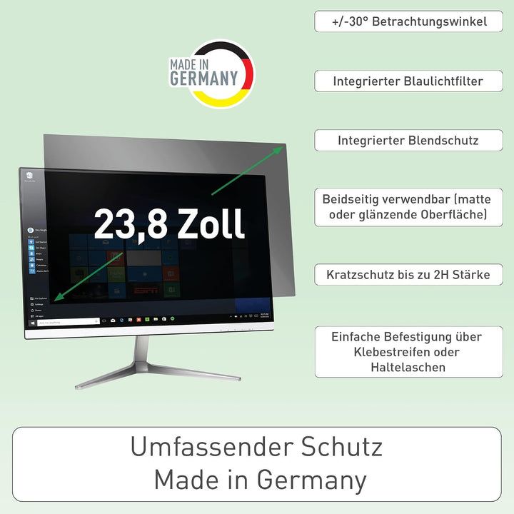Leitz Monitor Blickschutzfilter 23.8 Zoll (16:9), Abnehmbare Schutzfolie, Mit Blaulichtfilter und Bl