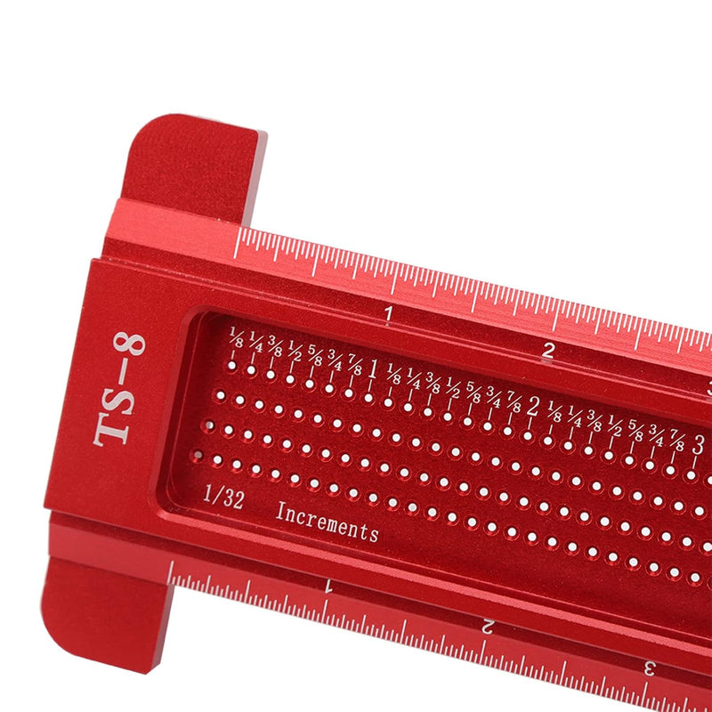 Fafeicy TS-8 Holzbearbeitungs lochlineal, Aluminium T-förmiges Messwerkzeug, Mini Scriber, für Hardw