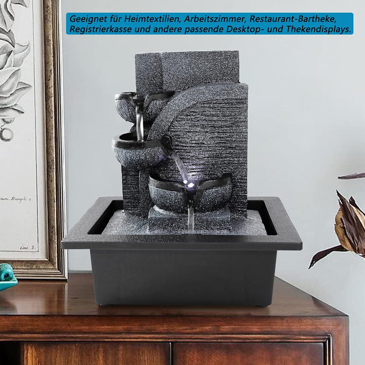 Dyna-Living Weisses Licht LED Zimmerbrunnen, Wohnzimmer Schreibtisch Brunnendekoration mit Beleuchtu