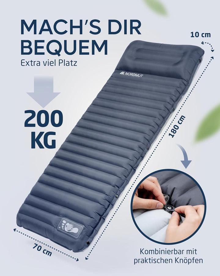 NORDMUT® Isomatte Ultraleicht [mit Reparaturset] - Aufblasbare Luftmatratze Camping kleines Packmass