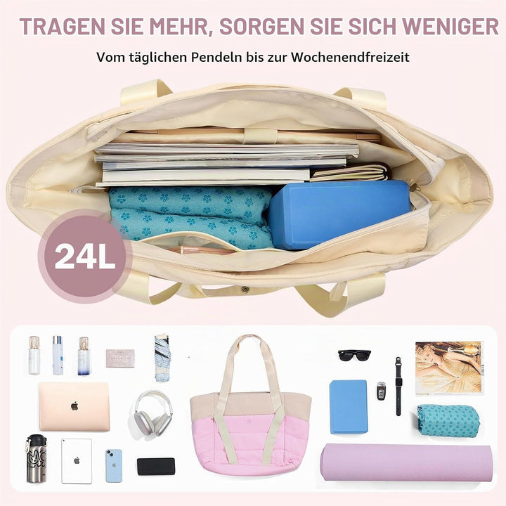 Axcone Tragetasche für Damen mit Reissverschluss,Gesteppte Tragetasche,Sporttasche mit Yogamatten-Gu