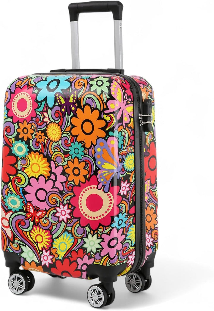 Infinity Leather Hartschalen-Koffer 4 Rädern Set Blume Drucken Gepäck Leichtgewicht Kabine Reisetasc
