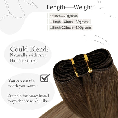 Hetto Balayage Echthaar Tressen Extensions Mittel Braun zu Hellbraun und Dunkelste BlondineTressen E
