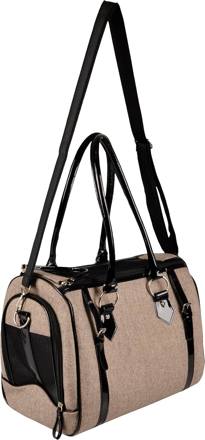 Hundetasche - Tragetasche Tatjana Braun – 37x24x31cm – Textil – Abnehmbarer Boden – Belüftungsnetz –