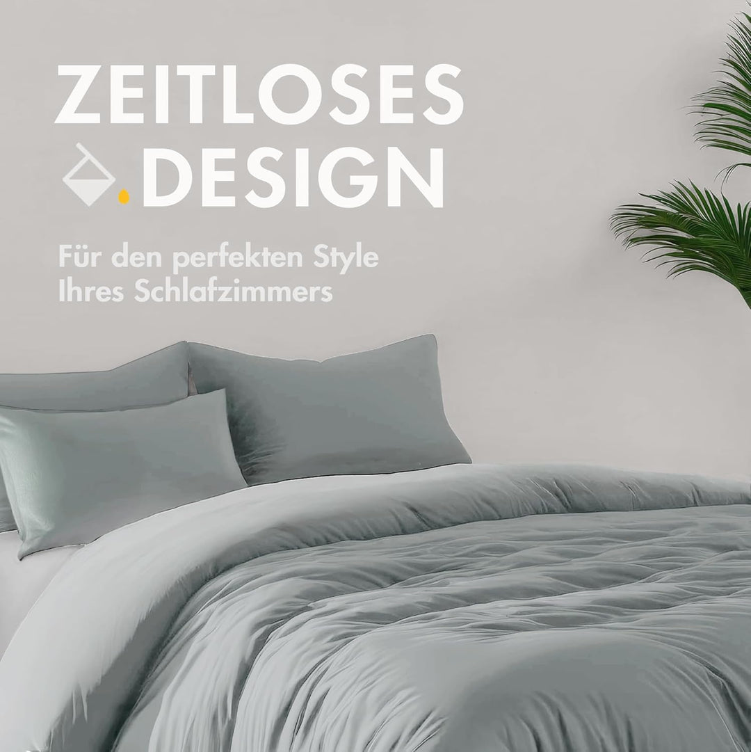 Sleeptime 100% Baumwolle Bettwäsche 240cm x 220cm Weiss/Grau - weich & bügelfrei Bettbezüge mit Druc