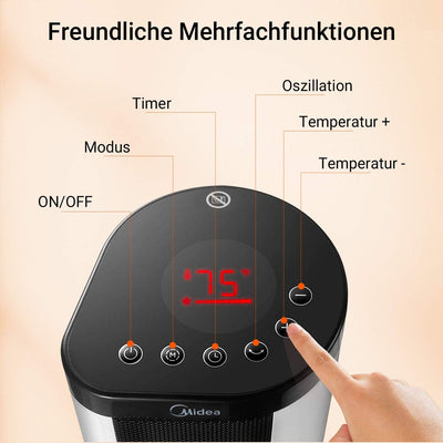 Midea NTH20-17BR Keramik Heizlüfter 2000W mit Thermostat, Oszillation, 2 Heizstufen, Heizung mit Ven