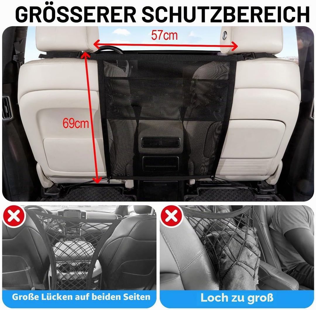 Hundegitter Auto, Hund Auto Rückbank, Hundeschutz Auto Rückbank mit Storage Compartment, Sicherheits