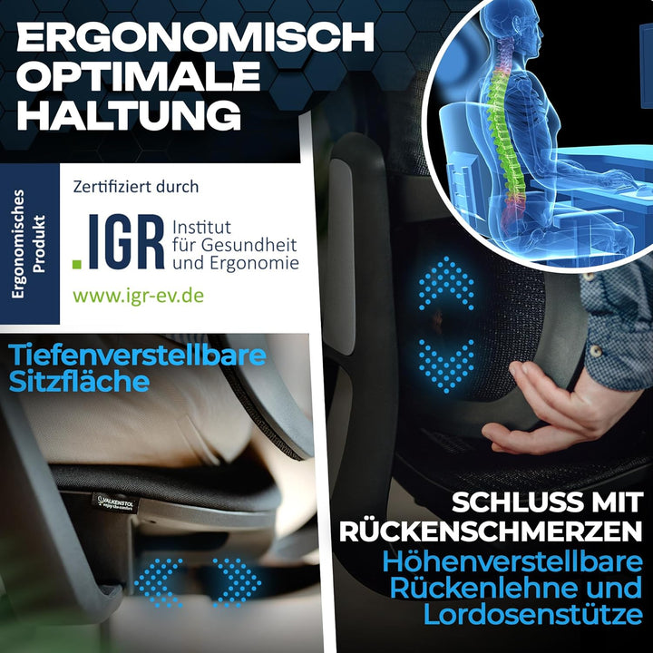VALKENSTOL M5 Bürostuhl Ergonomisch - Höhenverstellbare Rückenlehne, Polster-Sitz - Ergonomischer Bü