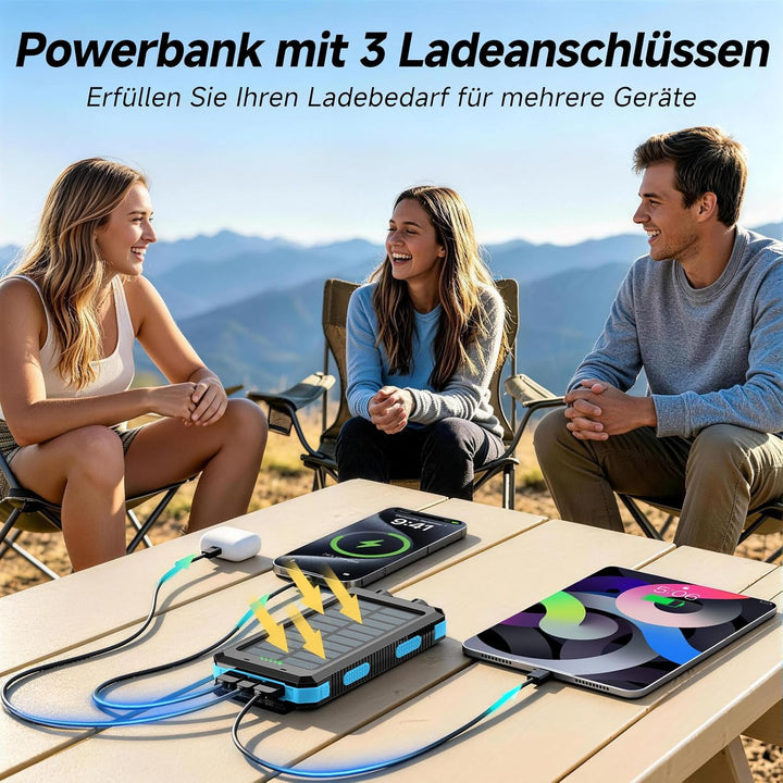 Vikeri Solar Powerbank 26800mAh, USB-C Powerbank Solar Outdoor for Camping | Wasserdichtes Solar Cha
