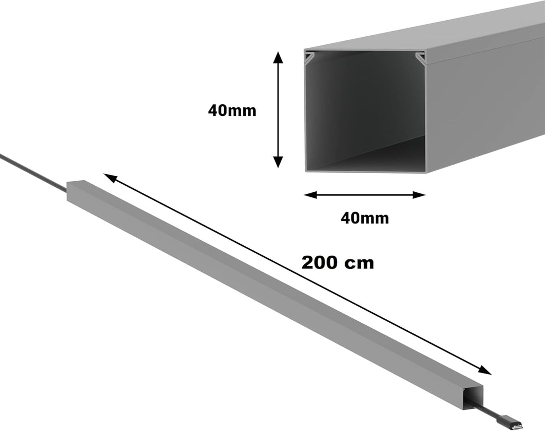 Kabelkanal Selbstklebend Pro mit Schaumklebeband, Kabelschacht 100m 40x40mm - 50x2m, Gray - Grau 100