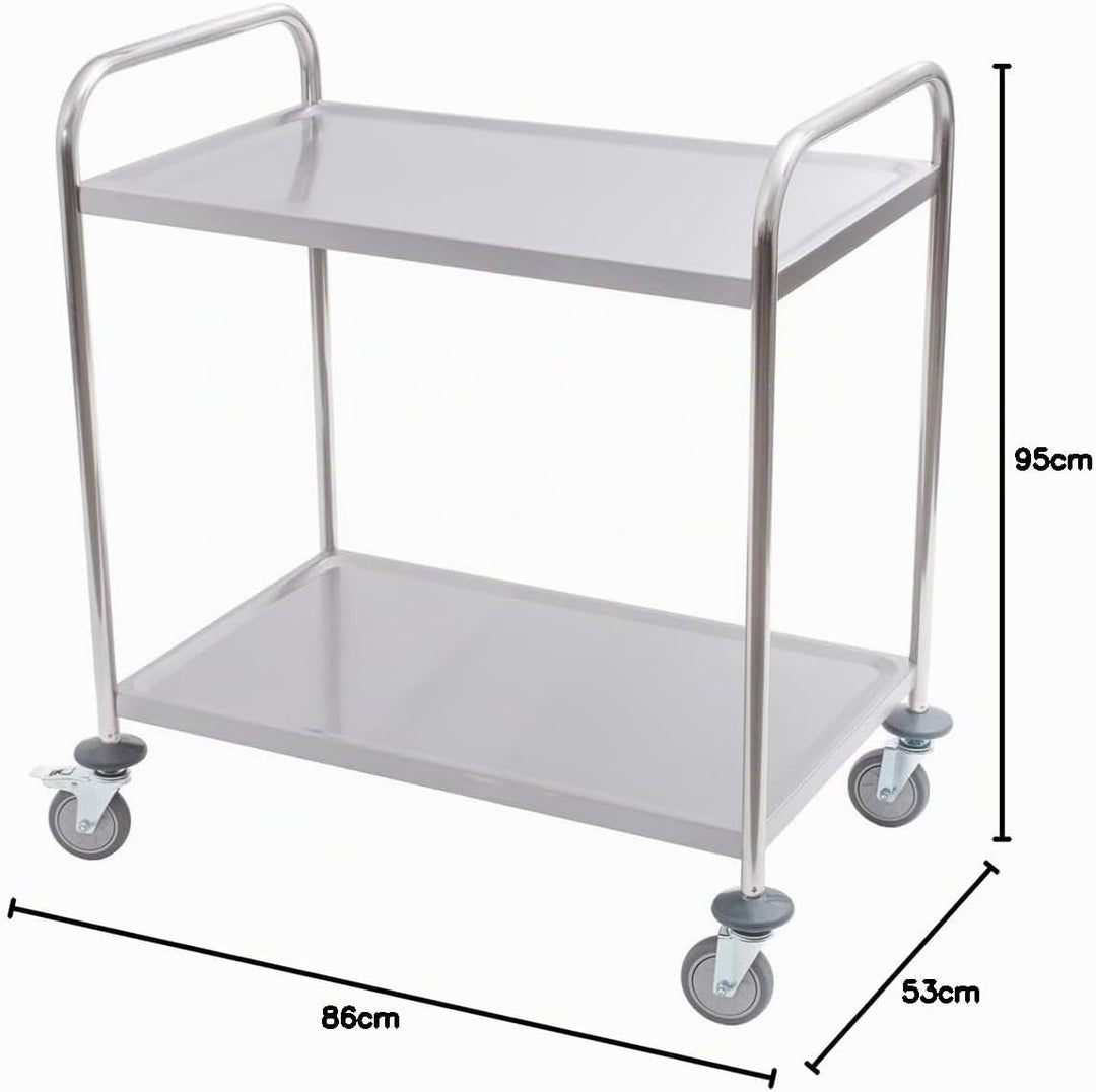 Servierwagen Edelstahl mit Rollen - 2 Böden - Tragfähigkeit 100 kg - 86 x 53 x 95 cm - Transportwage