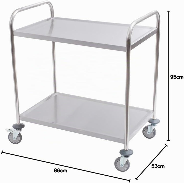 Servierwagen Edelstahl mit Rollen - 2 Böden - Tragfähigkeit 100 kg - 86 x 53 x 95 cm - Transportwage