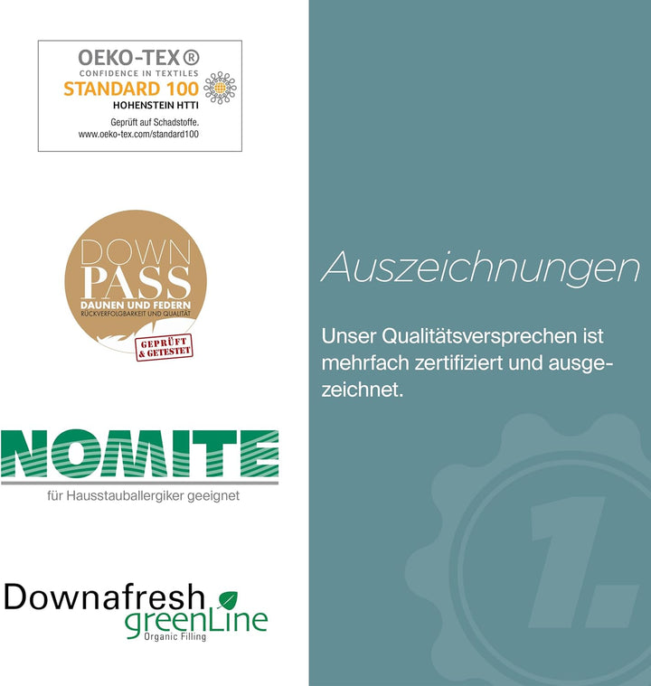 Daunenfee – hochwertiges Kopfkissen 80x80cm – gefüllt mit Natur-Federn – Handarbeit Made in Germany