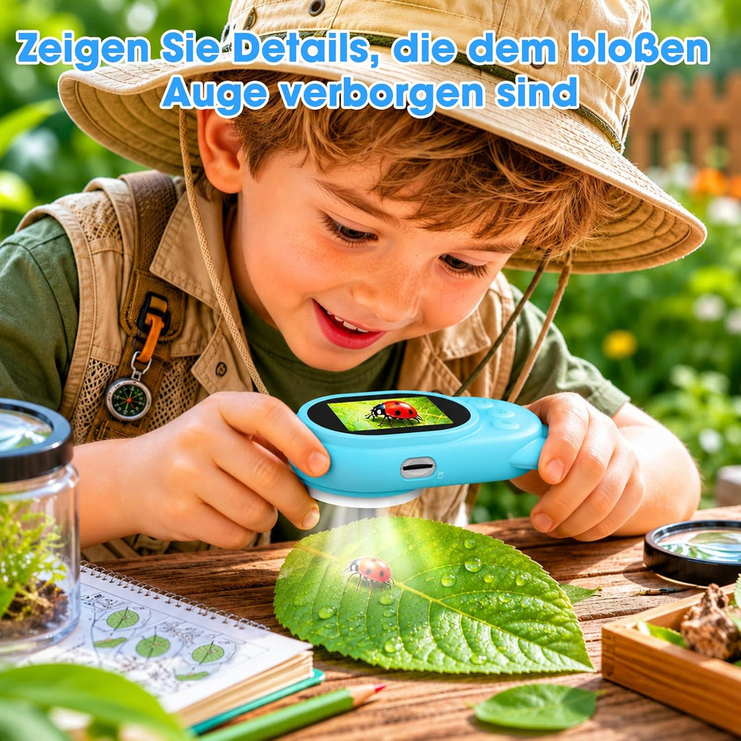 Mikroskop für Kinder - Digital Lupe Kinder mit 2-Zoll LCD HD Bildschirm, Handy Kinderkamera Microsco