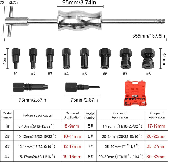 12pcs Radlager Abzieher Set mit Gleithammer, Sackloch Innenlager Abzieher Set mit 8 erweiterbaren Sp