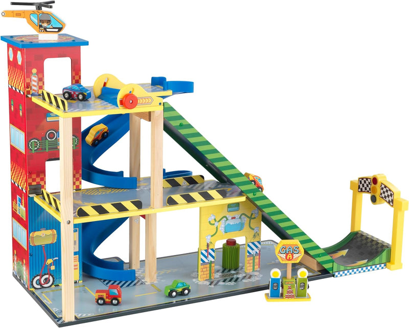 KidKraft 63267 Rennwagen Rennbahn-Set mit Mega-Rampe aus Holz,