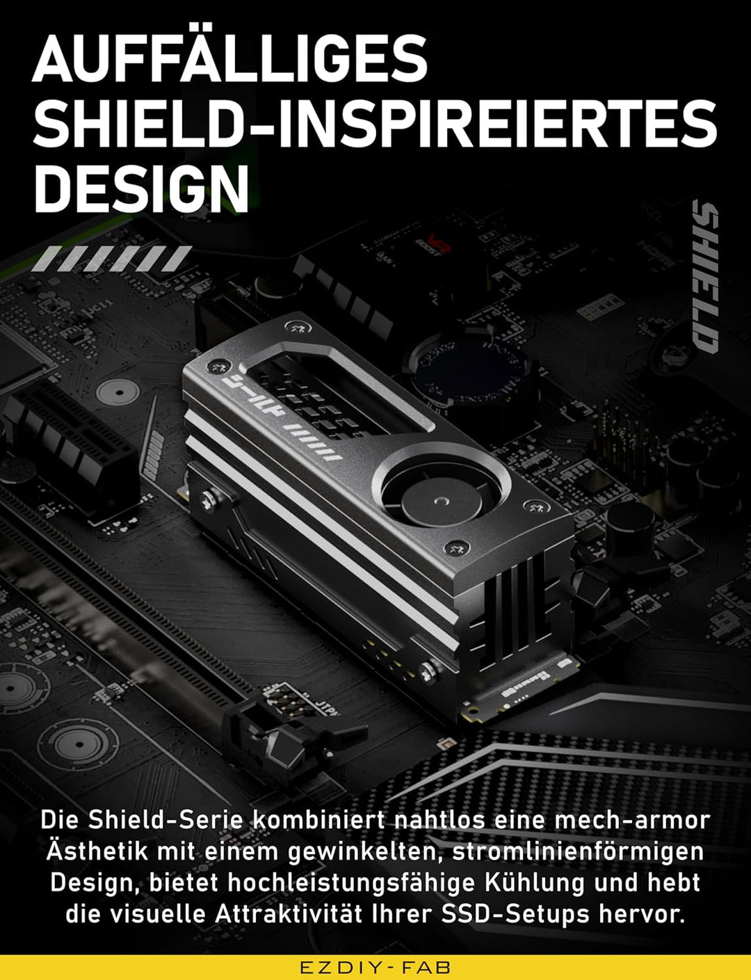 EZDIY-FAB Shield M.2 SSD-Kühlkörper mit eingebautem 20mm PWM-Lüfter, Premium-Aluminium-Design, Hochl