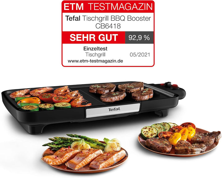 Tefal CB6418 BBQ Booster Tischgrill | Power-Boost-Zone | 2200 Watt | Antihaftbeschichtung | 6 Stufen