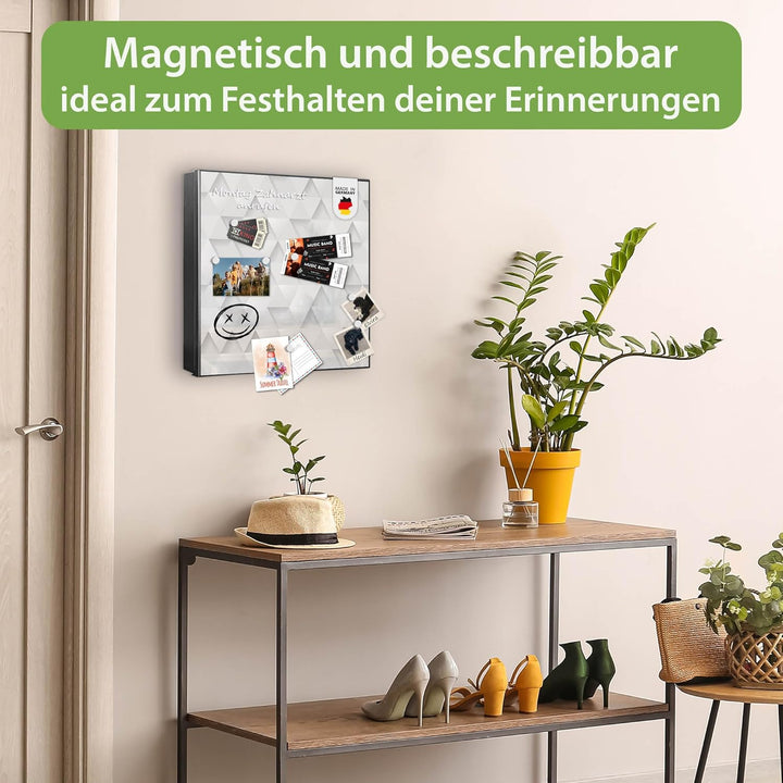 banjado® Grosser Schlüsselkasten Glas/Schlüsselbox 30cm x 30cm mit 50 Haken - Motiv Weisse Dreiecke/