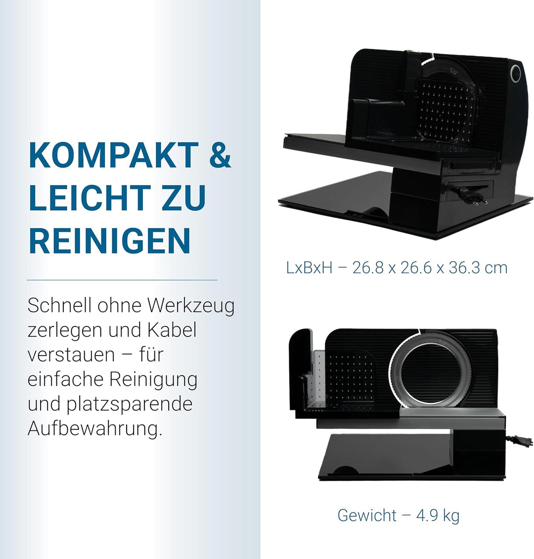 EUREL RS92 SCHWARZ Elektrischer Vollmeall Allesschneider, Made in EU, Grösse Schneidfläche, 2in1 Ede
