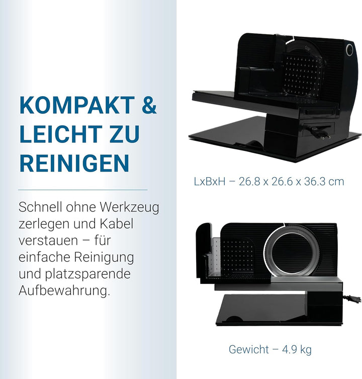 EUREL RS92 SCHWARZ Elektrischer Vollmeall Allesschneider, Made in EU, Grösse Schneidfläche, 2in1 Ede