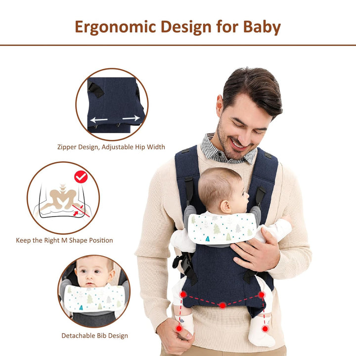 IULONEE Babytrage für Neugeborene Ergonomische Baby Carrier mit abnehmbarem Lätzchen Vorne nach hint