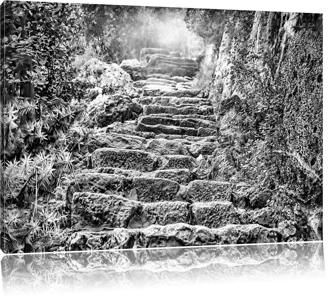 Pixxprint Schöne alte Steintreppe als Leinwandbild | Grösse: 100x70 | Wandbild| Kunstdruck | fertig