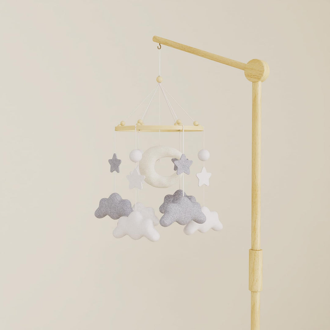 Mondwolke Baby Mobile für Babybett, handgemachtes Filz Mobile Baby in Grau und Weiss, Mobile Babybet