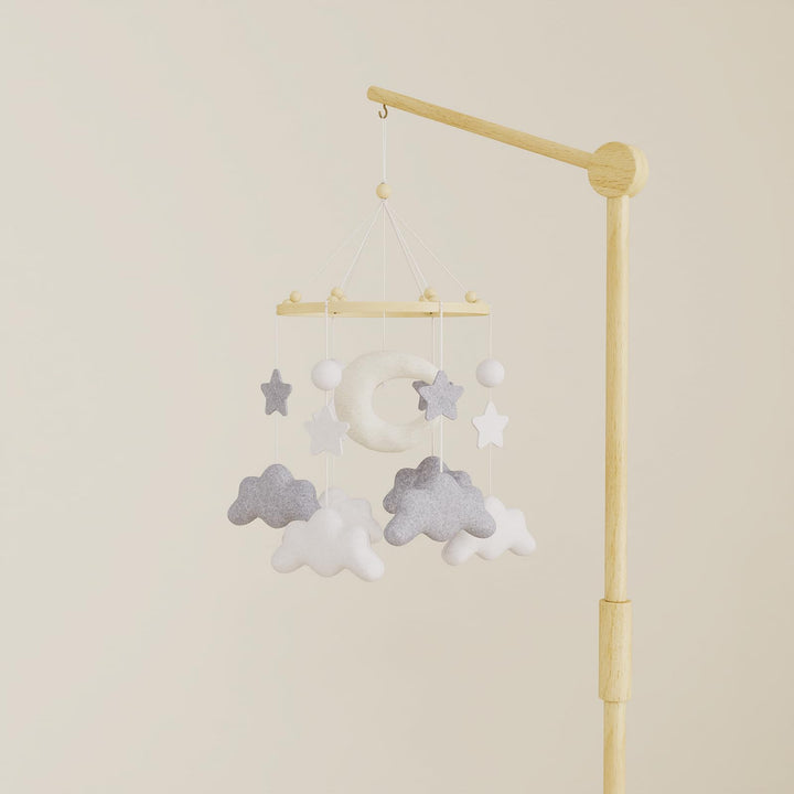 Mondwolke Baby Mobile für Babybett, handgemachtes Filz Mobile Baby in Grau und Weiss, Mobile Babybet