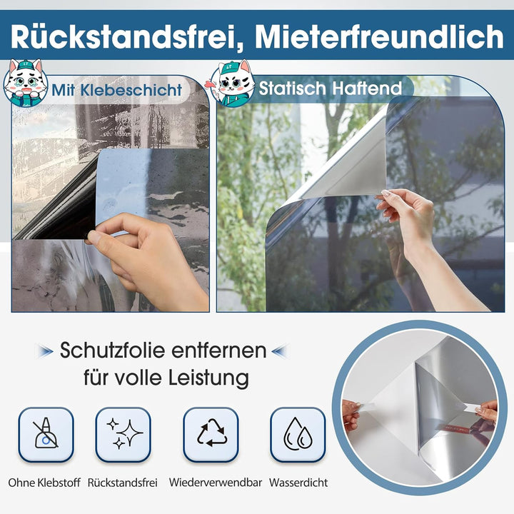 Lifetree Fensterfolie Spiegelfolie Wärmereflektion Selbstklebend Sonnenschutzfolie Wärmegrad Innen &