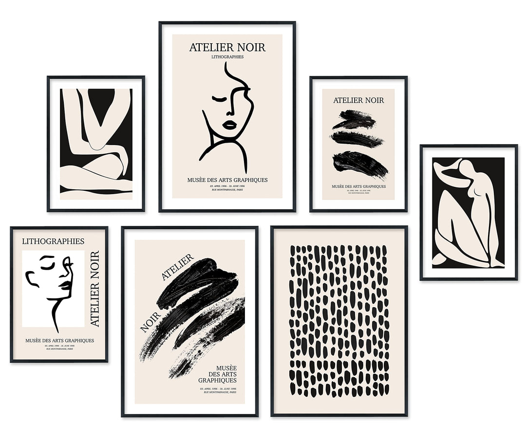 Hyggelig Home Premium Poster Set - 7 hochwertige Poster im Kunstdruck schwarz weiss beige abstrakt a