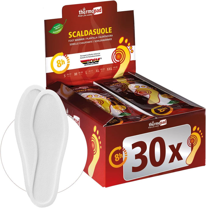 THERMOPAD Sohlenwärmer (Einlegesohle) – DAS ORIGINAL: 30 Paar Wärmepads für 8 Stunden Wärme I Sofort