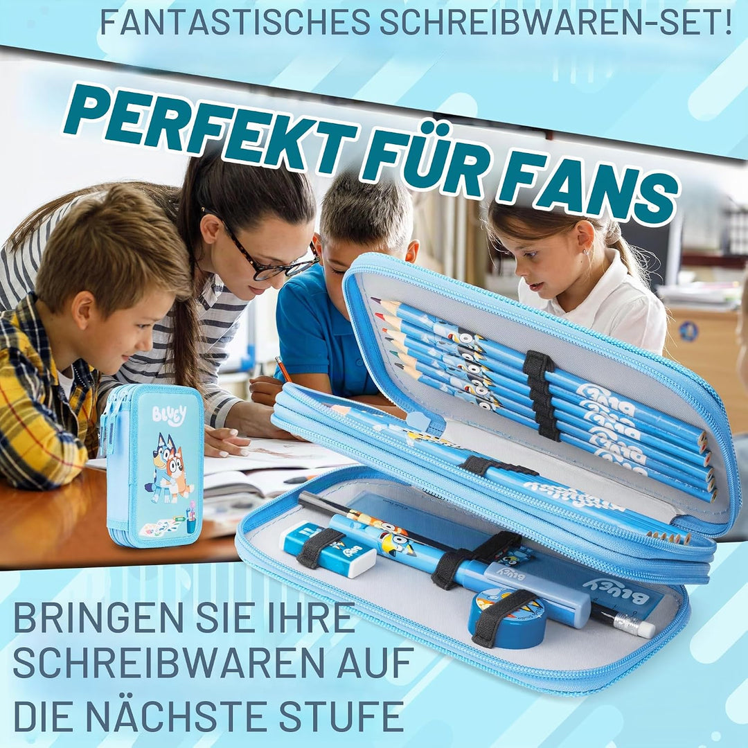 BlueY Federmäppchen Kinder 2-Fach Gefülltes Doppelmäppchen mit Schul Sachen &amp; Schreibwaren