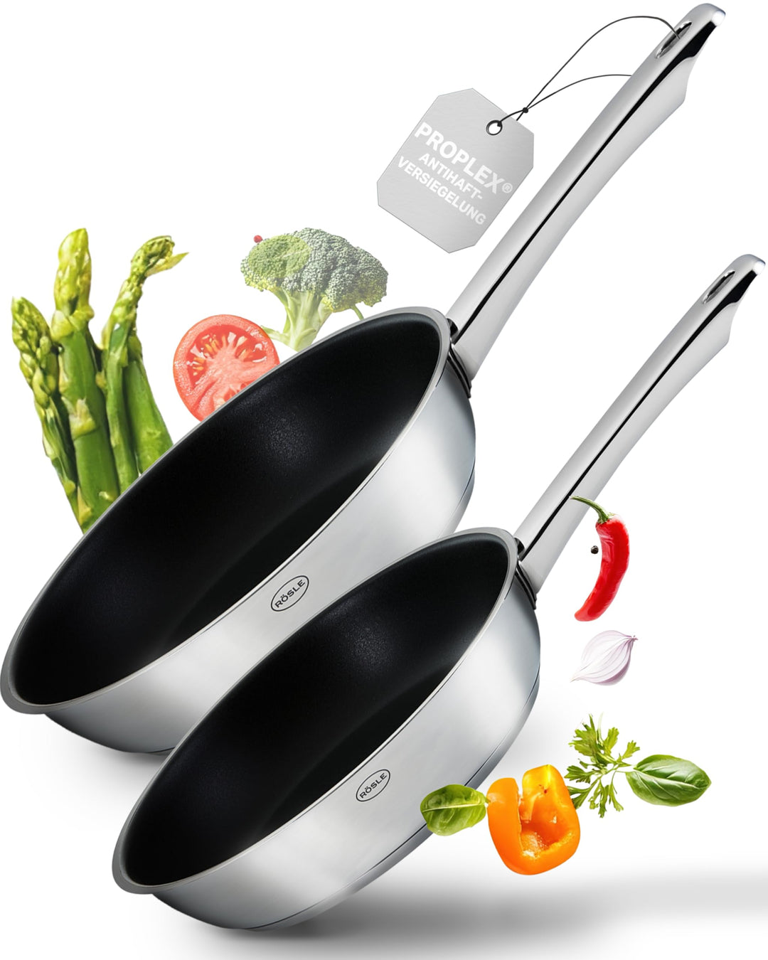 RÖSLE Moments Pfannenset 2-tlg 20/28 cm – Hochwertige Bratpfanne Edelstahl antihaft beschichtet, kra