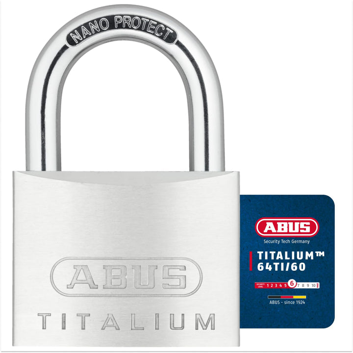 ABUS Vorhängeschloss Titalium 64TI/60 - Kellerschloss mit Schlosskörper aus Spezial-Aluminium - gehä