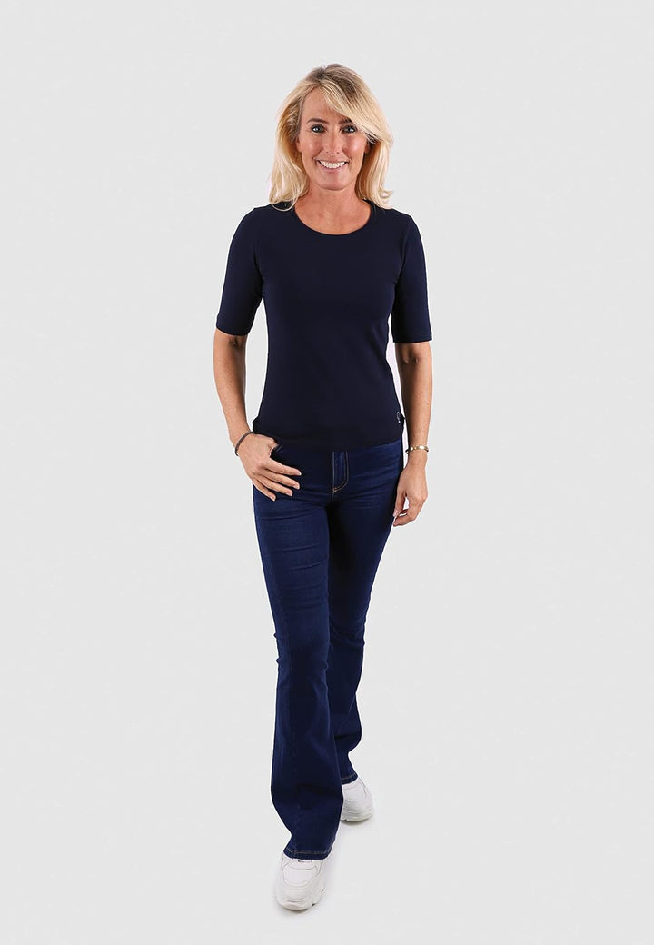 10102 Damen Basic Rundhals (Round-Neck) Halbarm Kurzarm T-Shirt/Jersey Tshirt Oberteile, Basics und