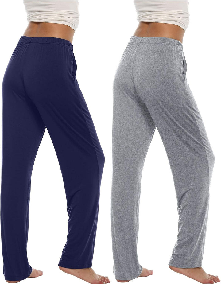MoFiz Damen Schlafanzughose Lang Pyjamahose Nachtwäsche Weich Loungehose Freizeithose mit Taschen S