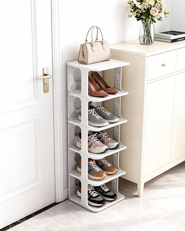 Ribelli Schuhregal 6 Ebenen, Schuhschrank Schmal, Stapelbar Klein Regal Hoch, Kunststoff Schuhablage