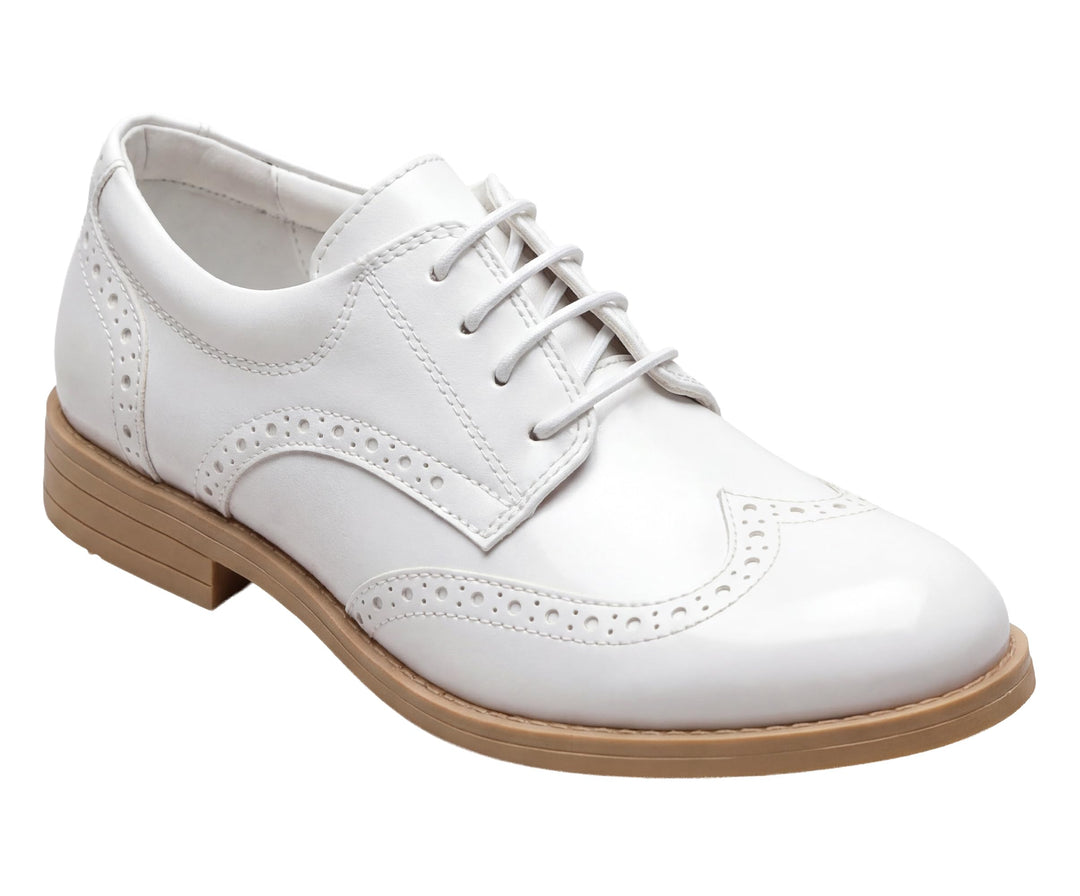 Jungen Kunstleder Lack Brogue Abendschuhe Schnürschuhe formelle Hochzeit Pagenkopf Schuhe 22 EU Weis