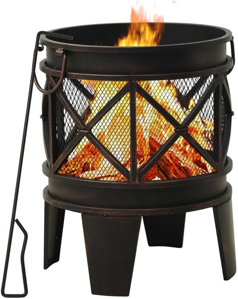 vidaXL Rustikale Feuerstelle mit Schürhaken Feuerkorb Terrassenofen Feuerschale Garten Grill Gartenf