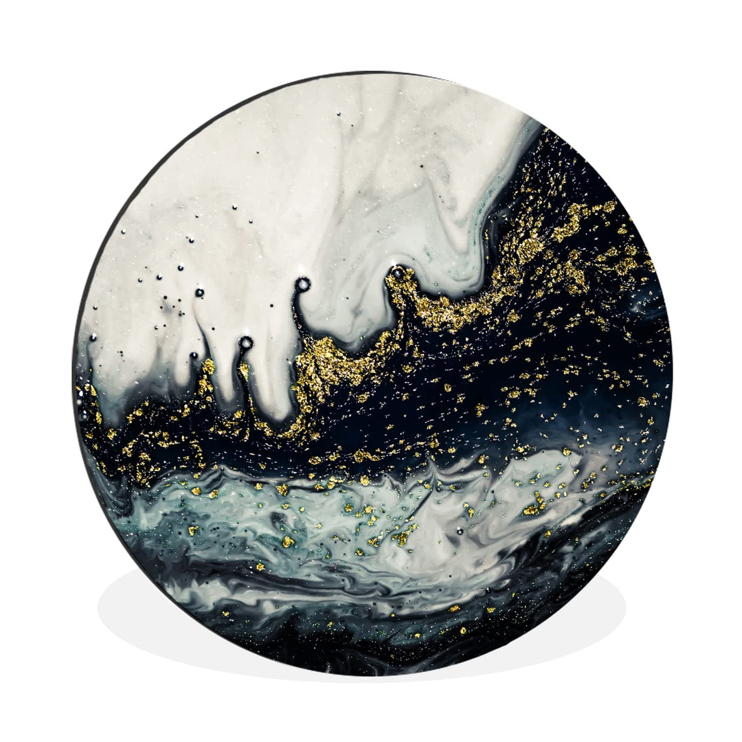 MuchoWow Wandbild Rund Wanddeko Deko Wohnzimmer Bilder 30x30 cm Marmor - Abstrakt - Gold - Luxus, 30