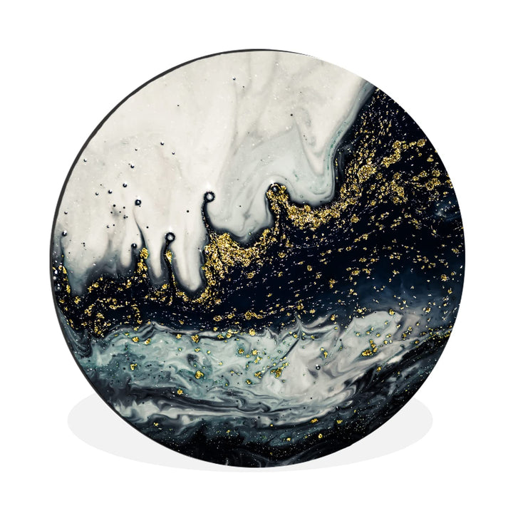 MuchoWow Wandbild Rund Wanddeko Deko Wohnzimmer Bilder 30x30 cm Marmor - Abstrakt - Gold - Luxus, 30