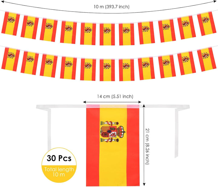 AhfuLife Spanien Wimpelkette Fahnenkette Flaggenkette, 4 Stück 30 Flaggen 14 x 21cm –10m Beidseitig