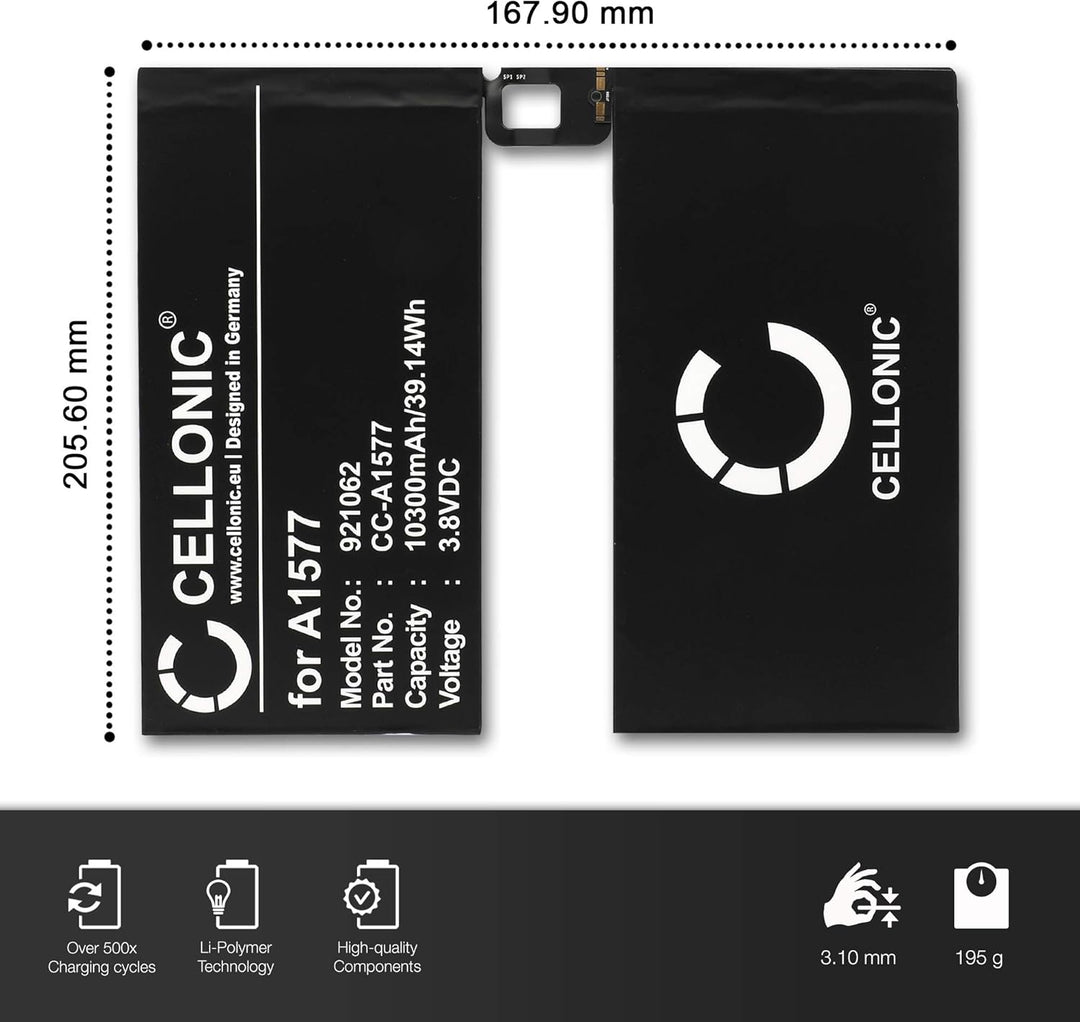 CELLONIC® Ersatz Akku A1577 für Apple iPad Pro 12,9" (A1584 / A1652) 10030mAh Ersatzakku für Tablet