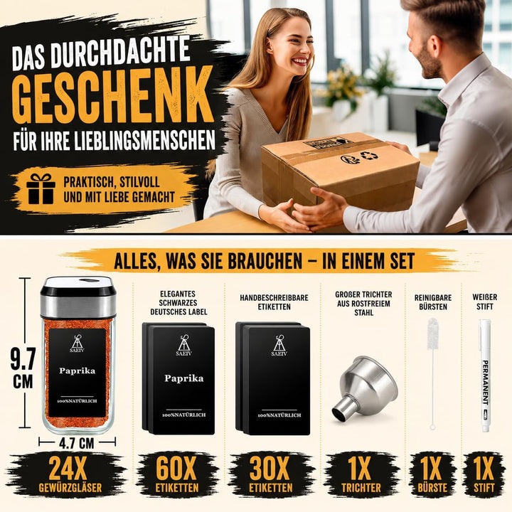 24 Gewürzstreuer Eckig, Gewürzgläser mit drehbarem Gewürzlochdeckel, einzigartige grosse Trichter, z